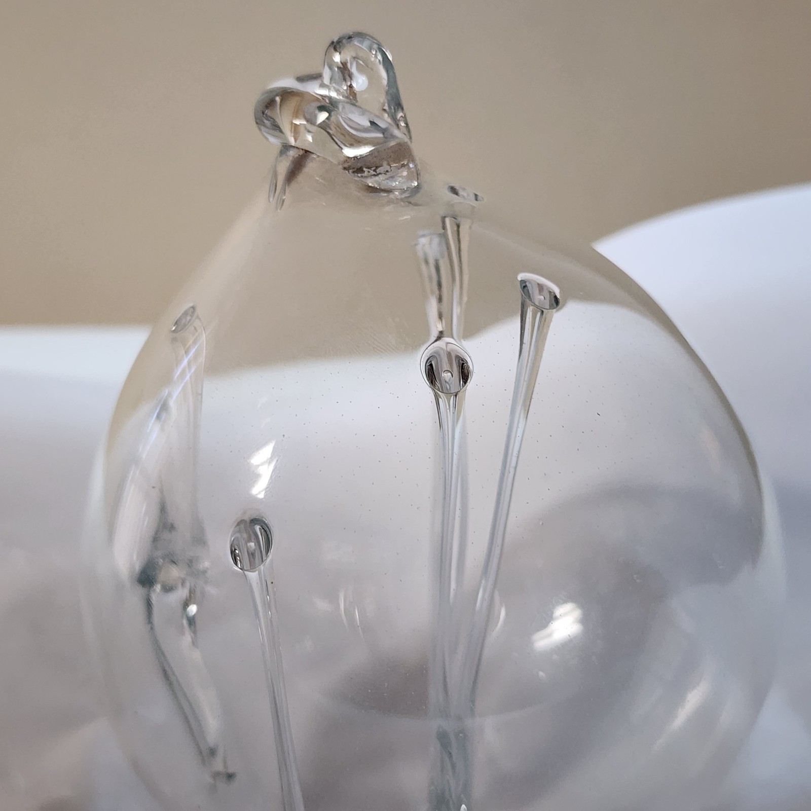 Vtg Parise Vetro MCM Clear Art Glass Hand Blown Dripping Strands Round Ornament