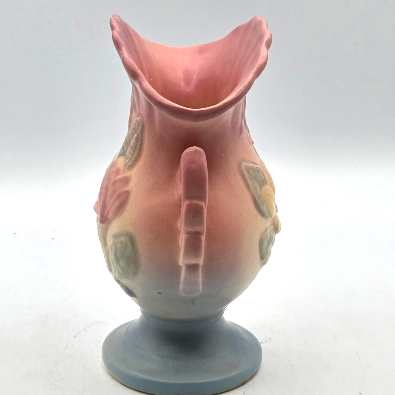 Hull Art Pottery Magnolia Vase Double Handles Pink Yellow Blue 7″ Tall VINTAGE