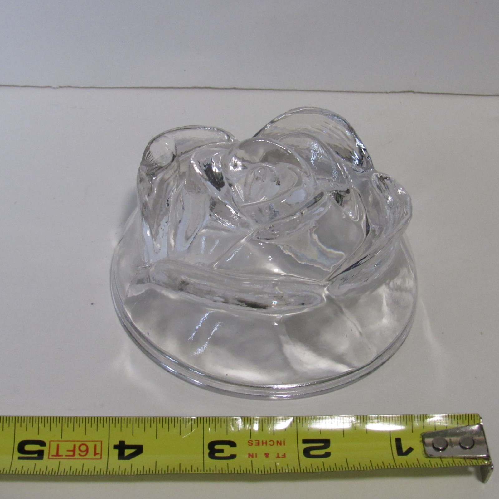 Vintage Clear Glass Rose Paperweight • 4” • Sculpted Petal Design • Solid Molded