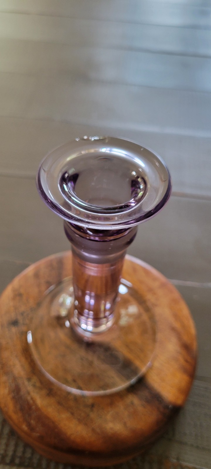 Set Of 2 Handmade Hand Blown Art Glass Purple/Clear Candlestick, Czechoslovakia