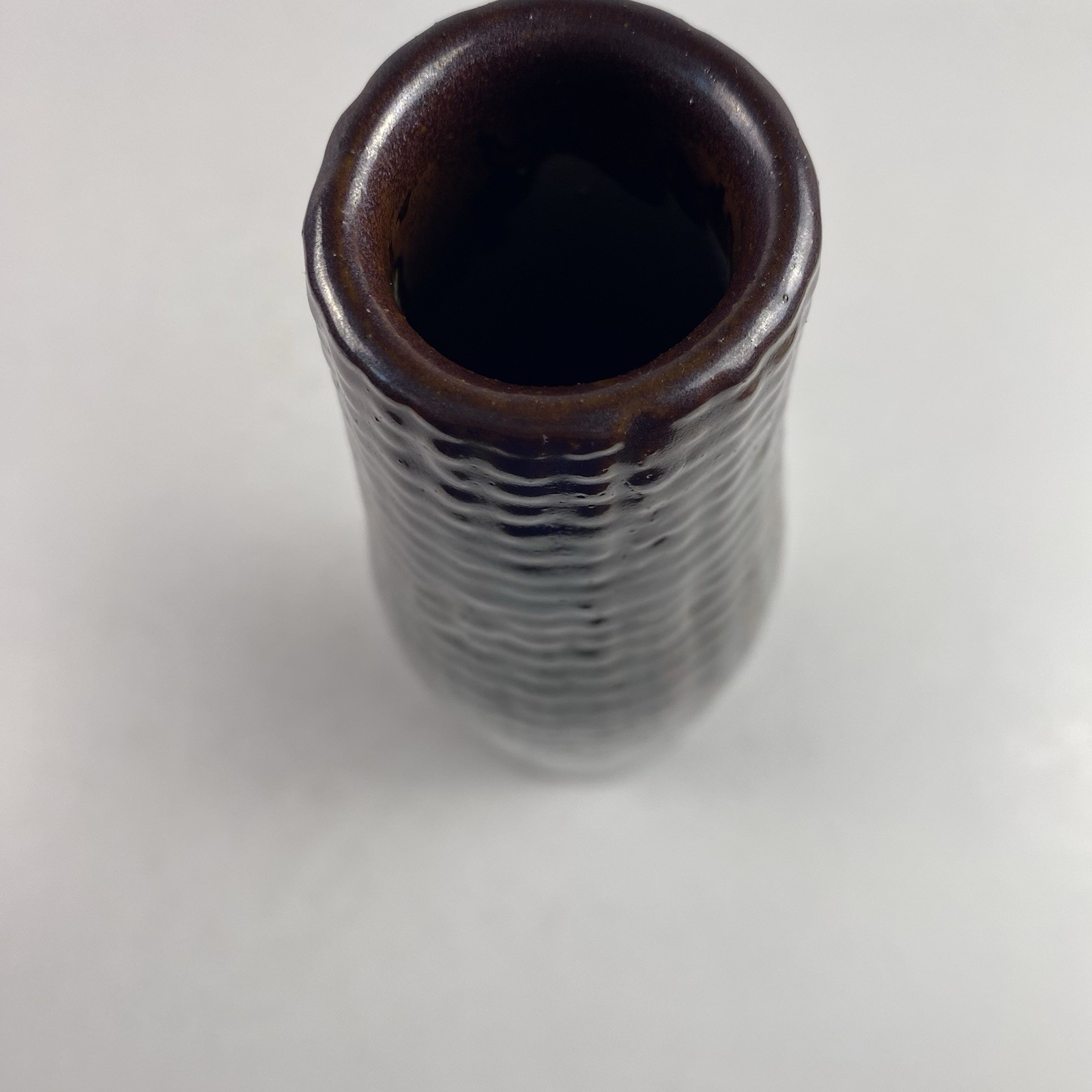 Tall Ribbed & Drip Glazed Vase – Oxblood Red and Black 13.5” READ