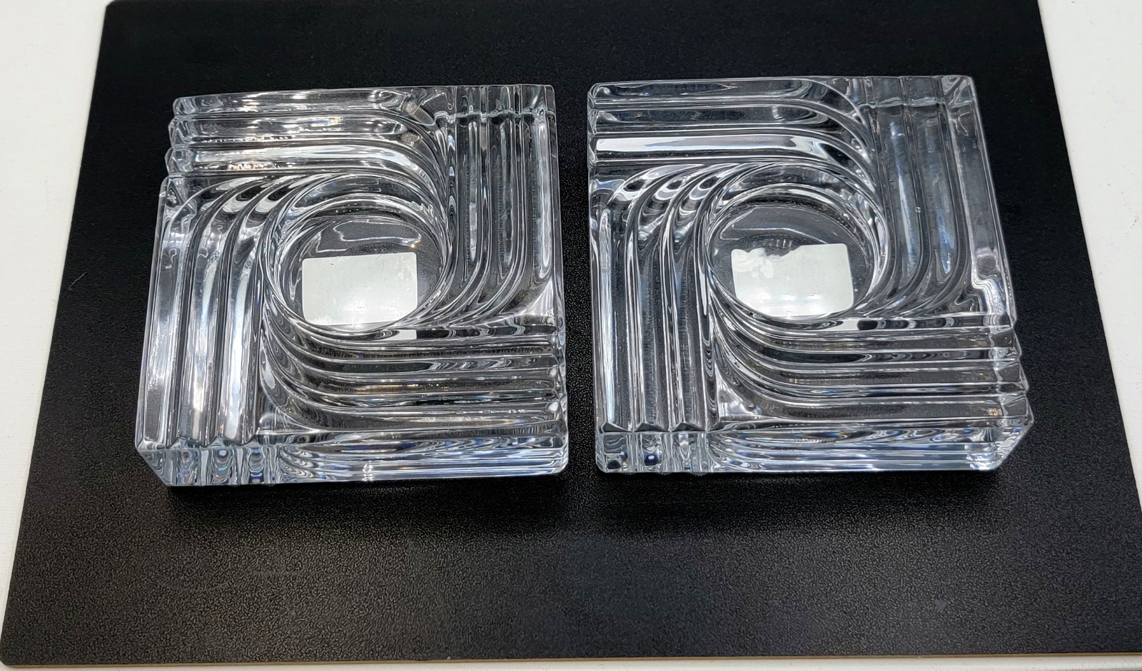 2 Marquis By Waterford Crystal Art Deco Square Votive Candle Holder Set