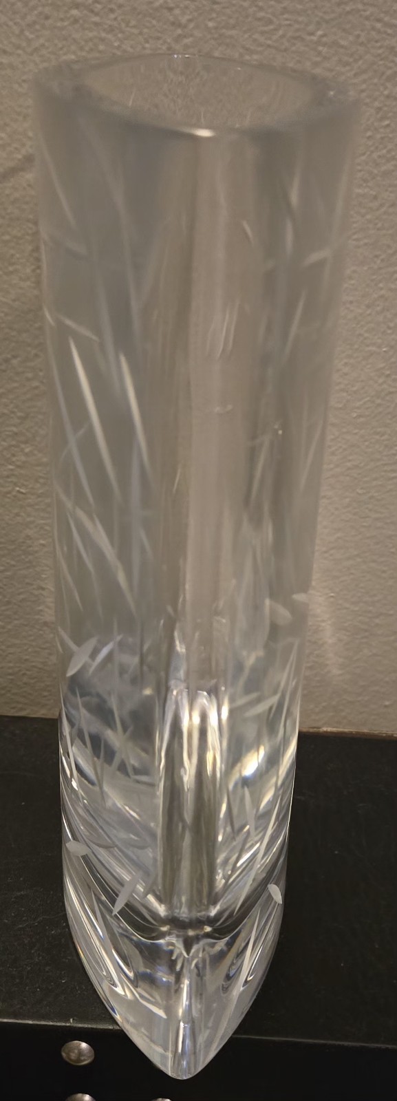 Vintage MOTUS Glass Etched Vase Used 9.5 x 7.0 x 2.5 Inches