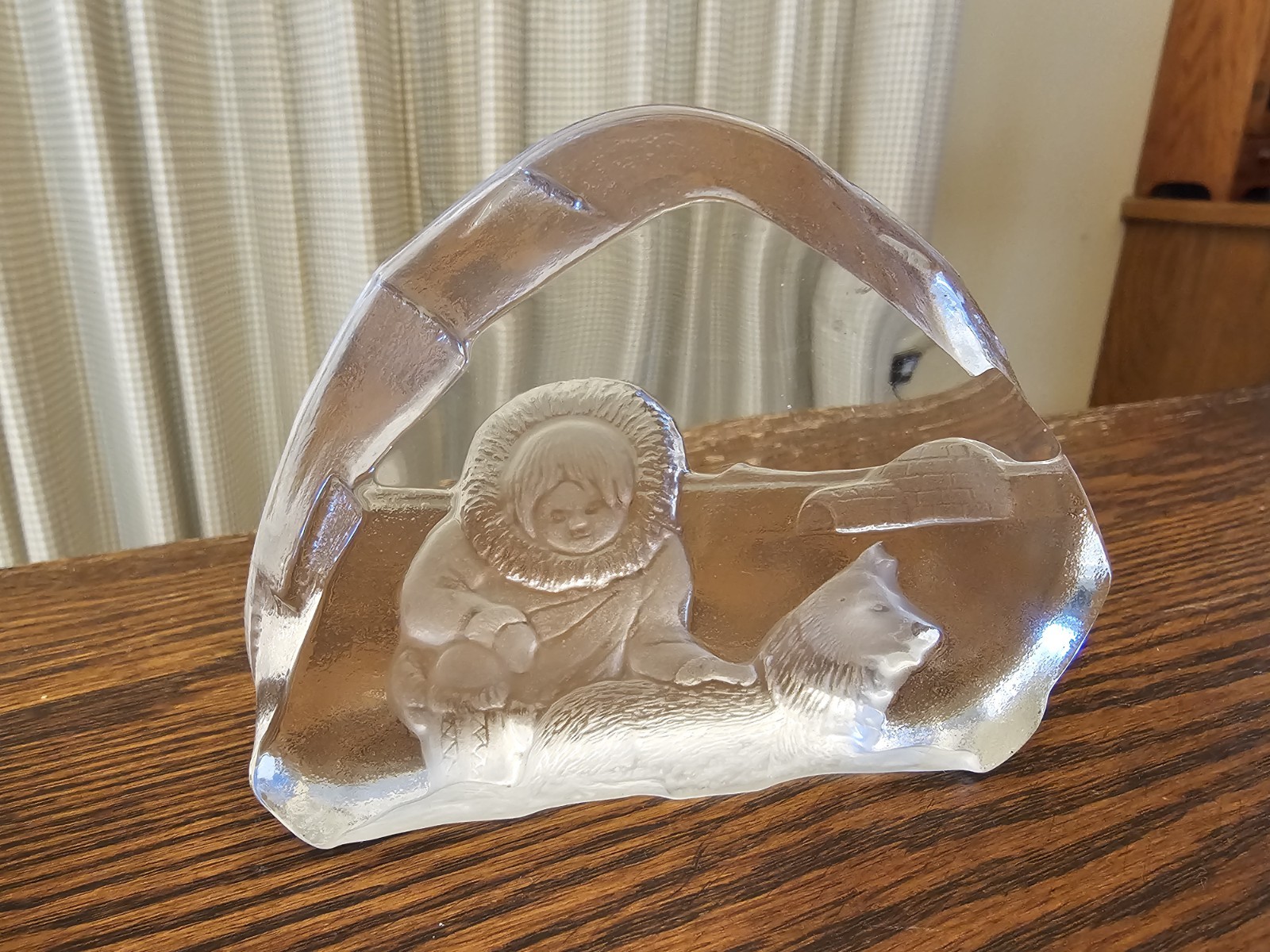 NYBRO Sweden Crystal Eskimo Dog & Igloo Art Glass Paperweight –