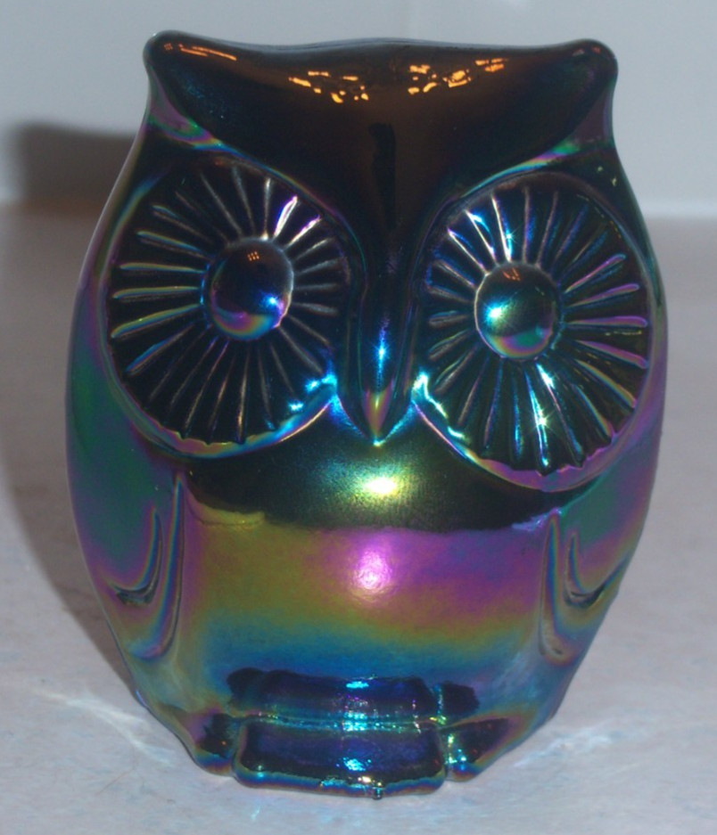VINTAGE FENTON IRRIDESCENT CARNIVAL GLASS 3.5″ OWL c. 1980 – FREE SHIP