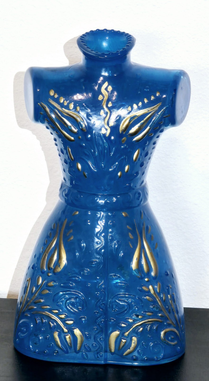 Akcam Glass Vase Torso Dress 8.5 inches tall 4.75 inches wide Hand Painted Blue