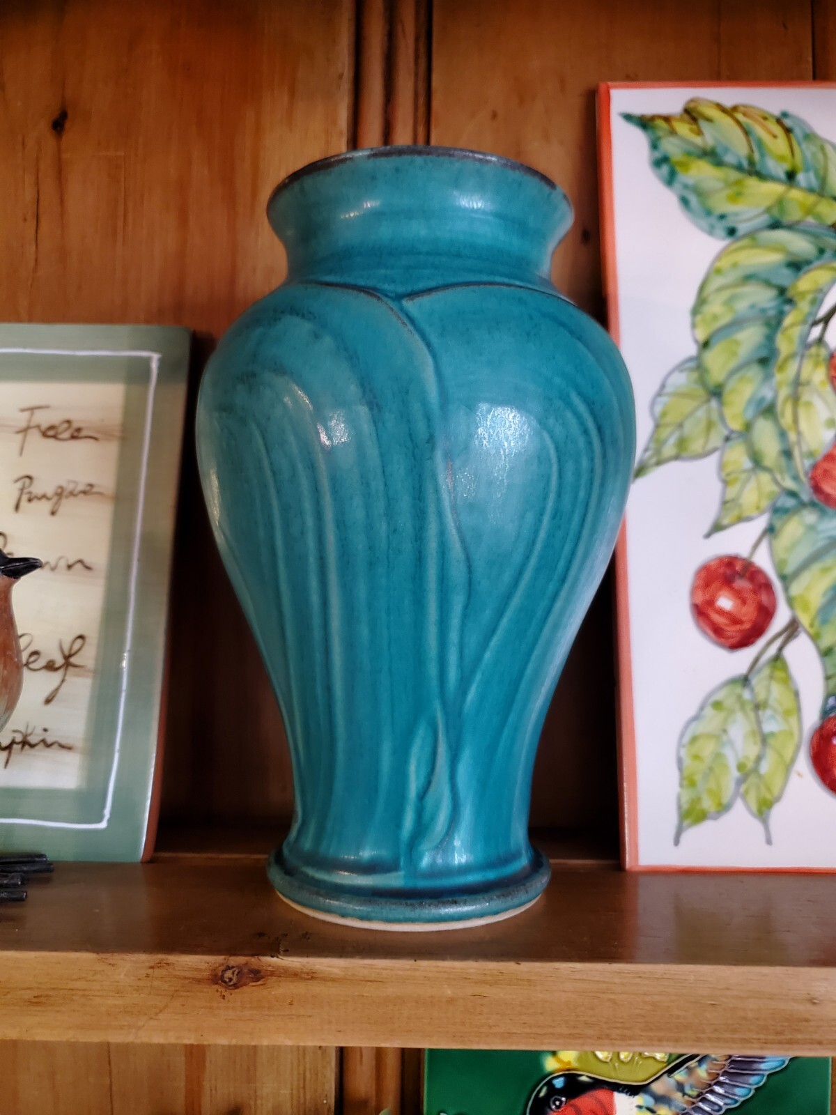 Pewabic Pottery Matte Teal Green Glaze Vase Signed 110 Arts&Crafts Modern 8 1/2″