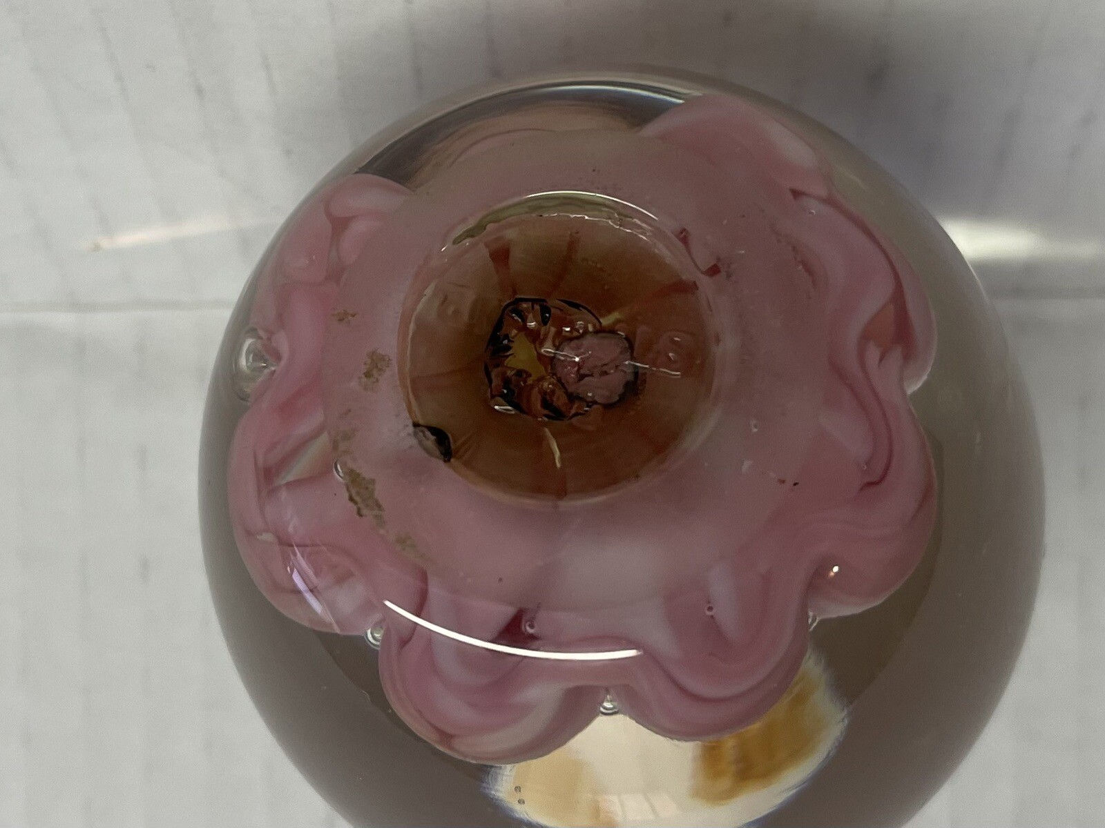 Vintage Signed Bob St Clair 1970’s Kewpie Doll in Pink Cloud Paperweight 3.25″