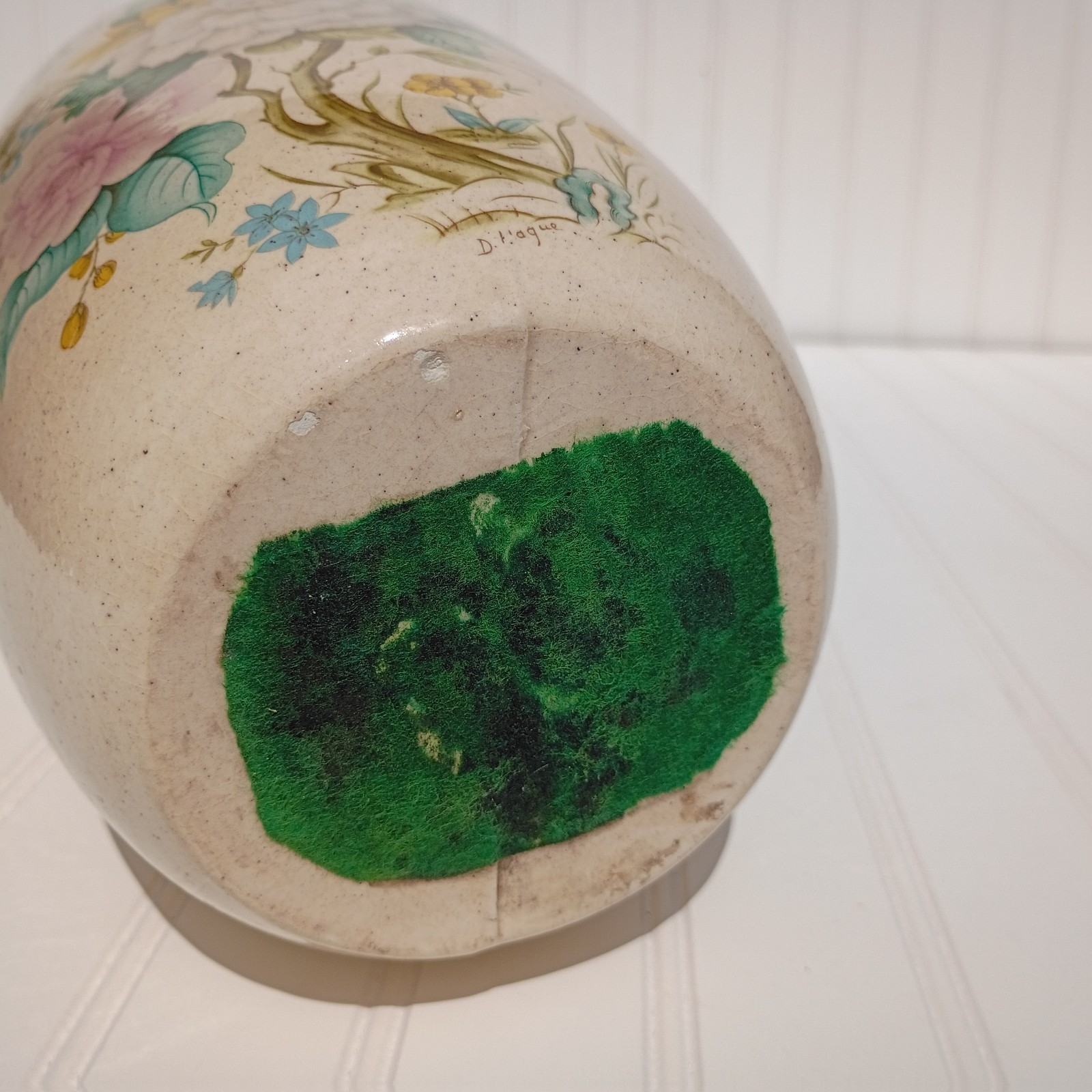 Vintage Ceramic Floral Vase D Hague Victorian Style Hand Painted Flowers Pottery