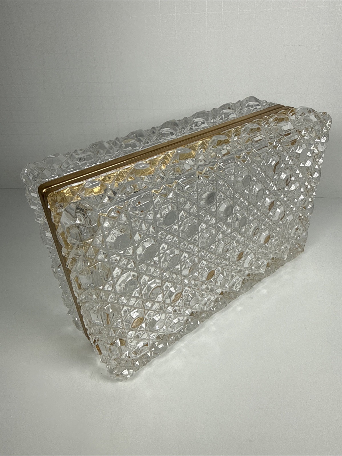 Vintage Baccarat Style Crystal & Brass Jewelry Box/Caskets Box