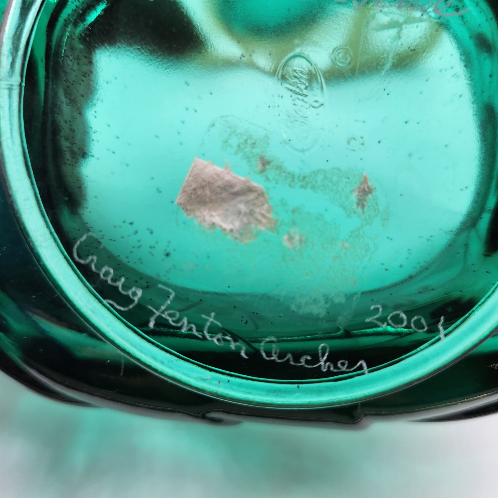 Fenton Green Glass Sleigh Candy Dish with Brass Runner Base Signed Vintage