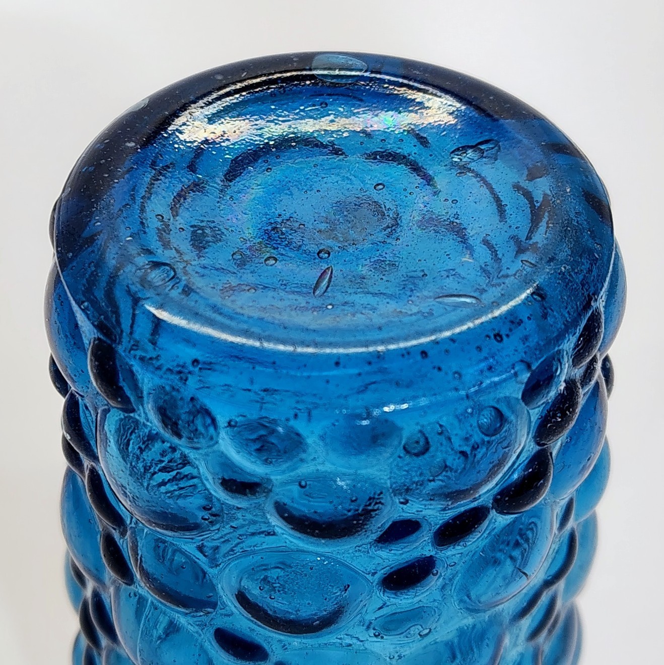 UNIQUE Vintage BLUE bubble glass MCM ~ IMPERFECTIONS ~ see photos & description