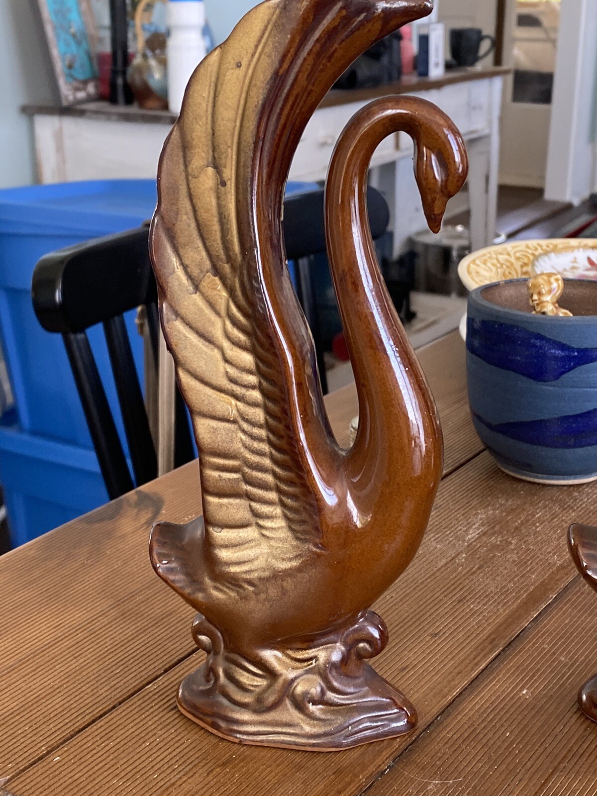 Pair Of Vintage Redware Swans 9.5 Inches Japan
