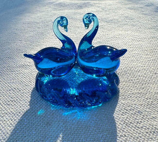 Ozark Studios Hicks & Center Signed Blue Bird Swans Figurine