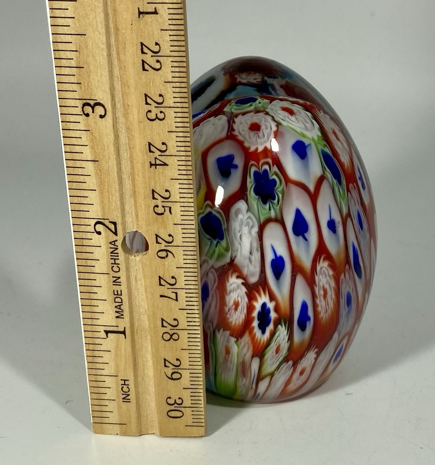 Millefiori Art Glass Paperweight Egg Shaped 3.25 Inch