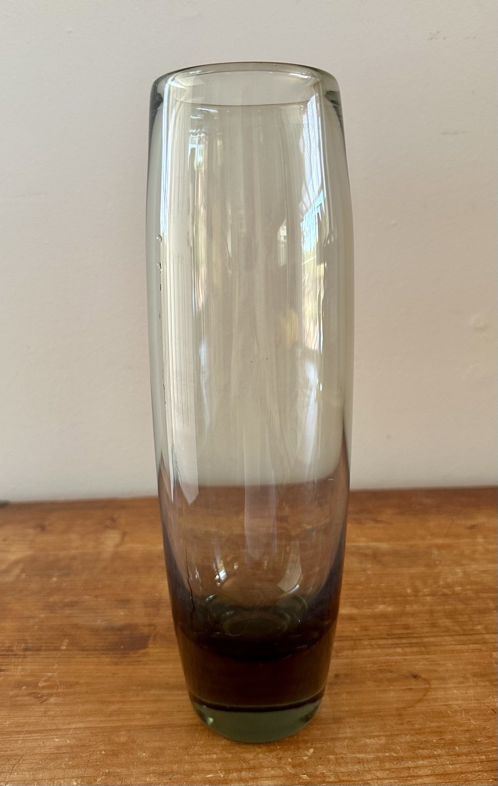 Vintage MCM Holmegaard Denmark Smoky Gray Art Glass Vase Signed Scandinavian 11”