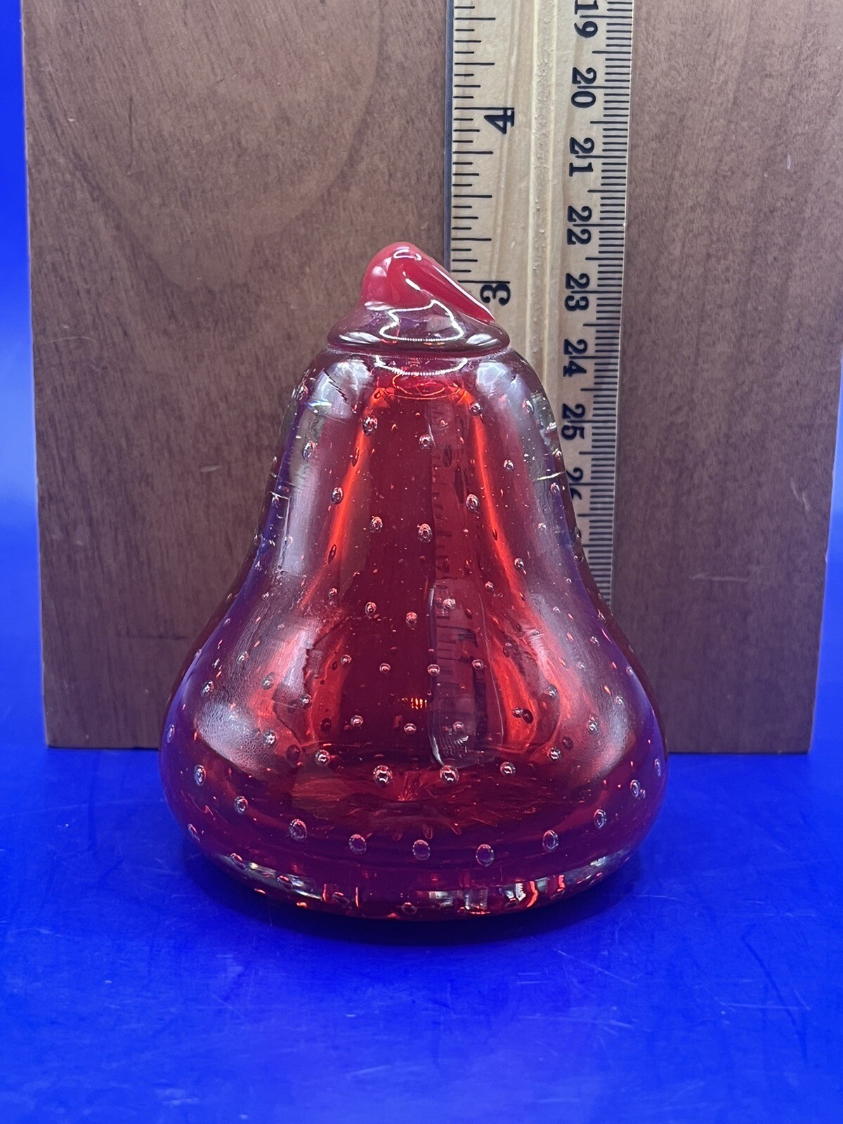 Glass Pear Fruit Controlled Bubble Bulicante Paperweight West Germany Cadmium