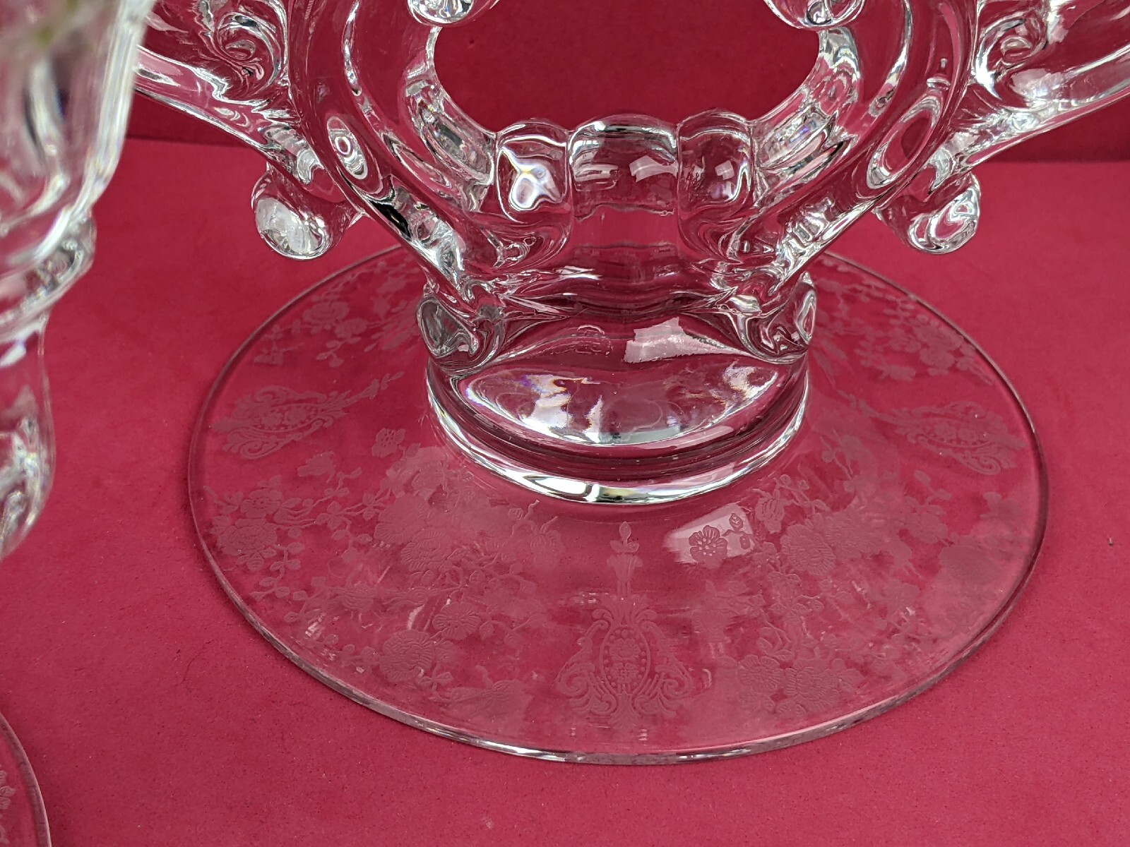 Pair Cambridge Rose Point Clear 3 Light Candle Holders (3400/638) Excellent