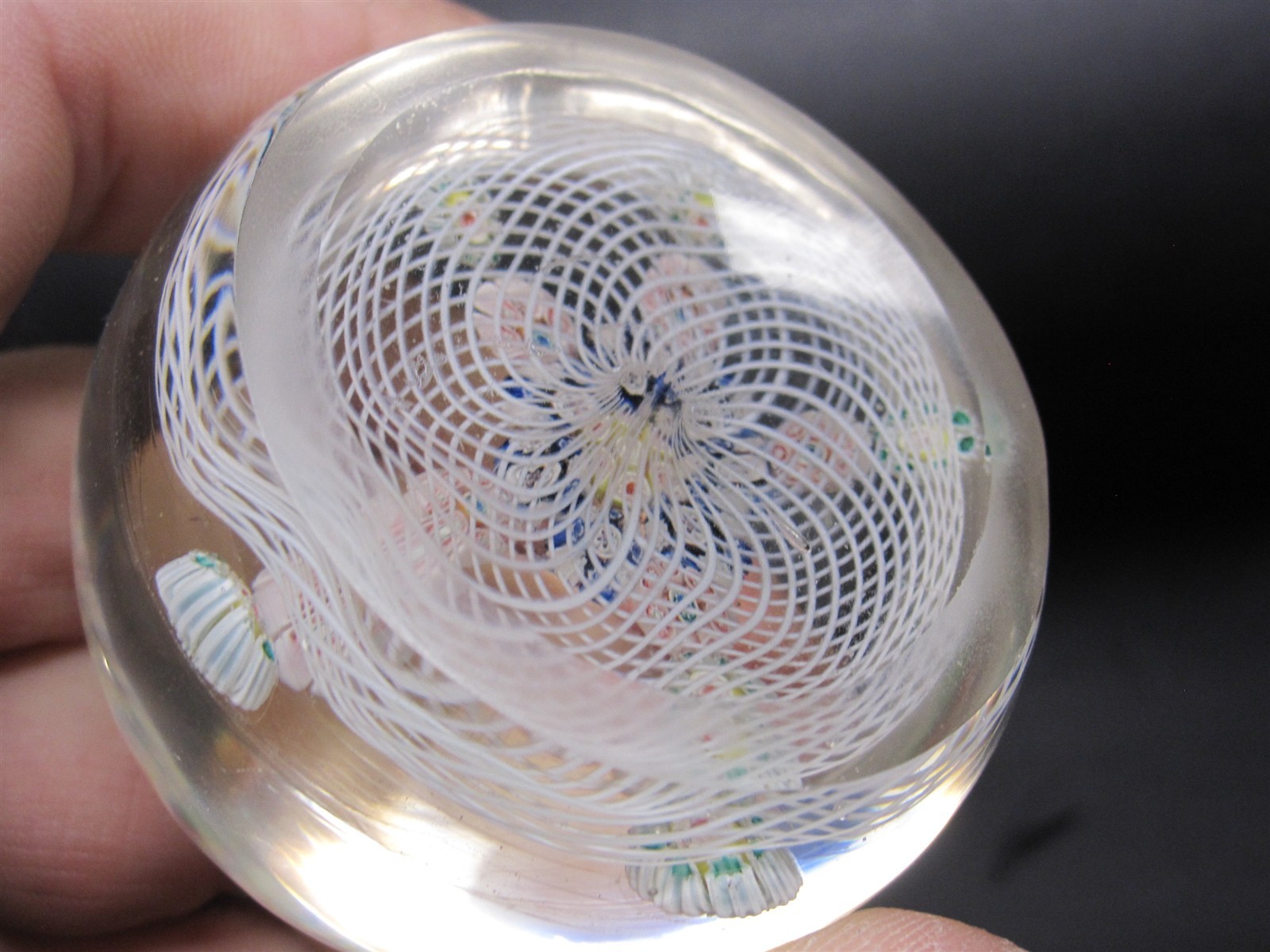 paperweight NEGC Hawley coll. 5 point star spoke millefiori on latticinio
