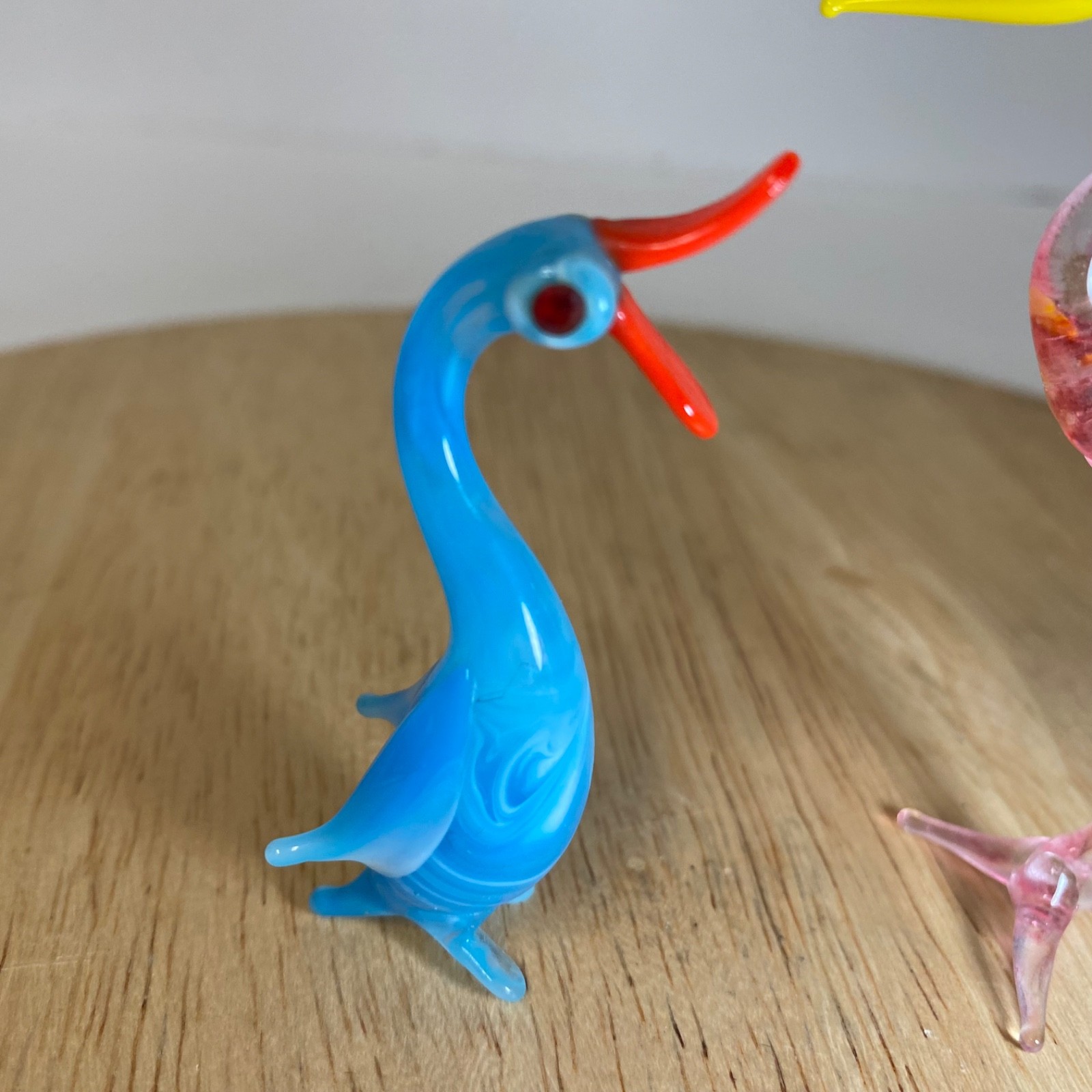 Vintage Murano Style 2 Birds Miniature Figurine • Blue Duck • Flamingo
