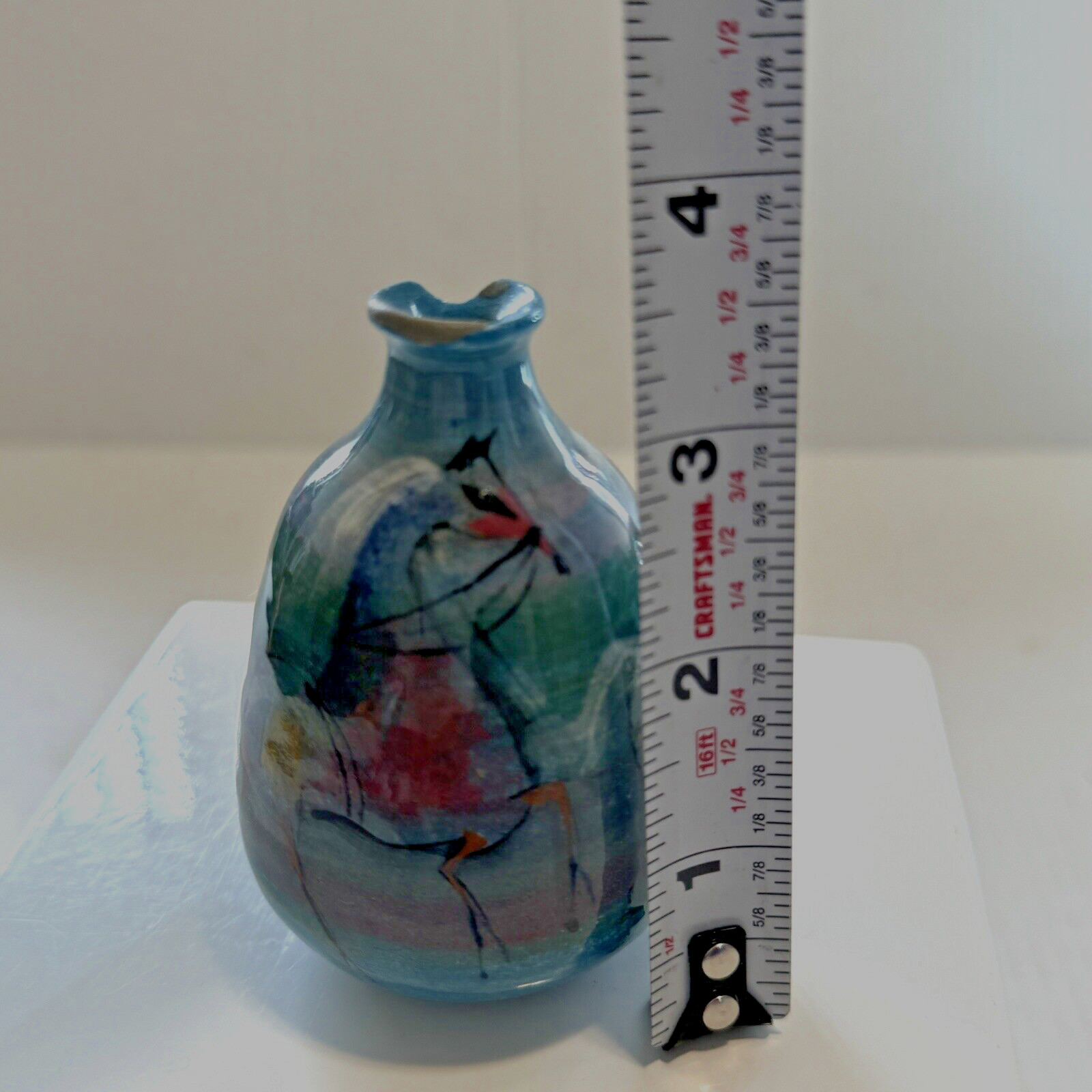 Polia Pillin Art Pottery with Three Horses Weed Vase 3.75″H – Signed