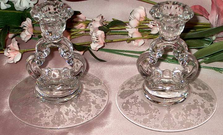 Rose Point Keyhole Candle Holder Pair of the Pattern # 3400 # 646 Cambridge