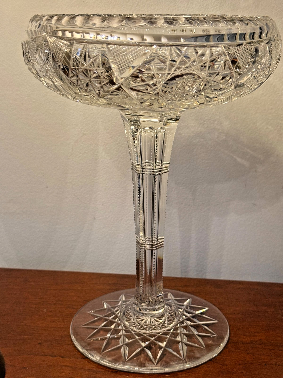 Fry Lyton ABP Notched Stem Cut Glass Compote American Brilliant Period 1900’s