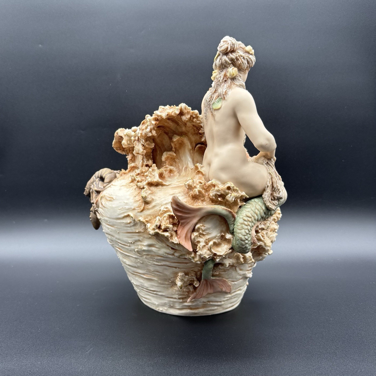 Antique Royal Dux Vase, Maiden / Mermaids with Sea Creatures, 12”L