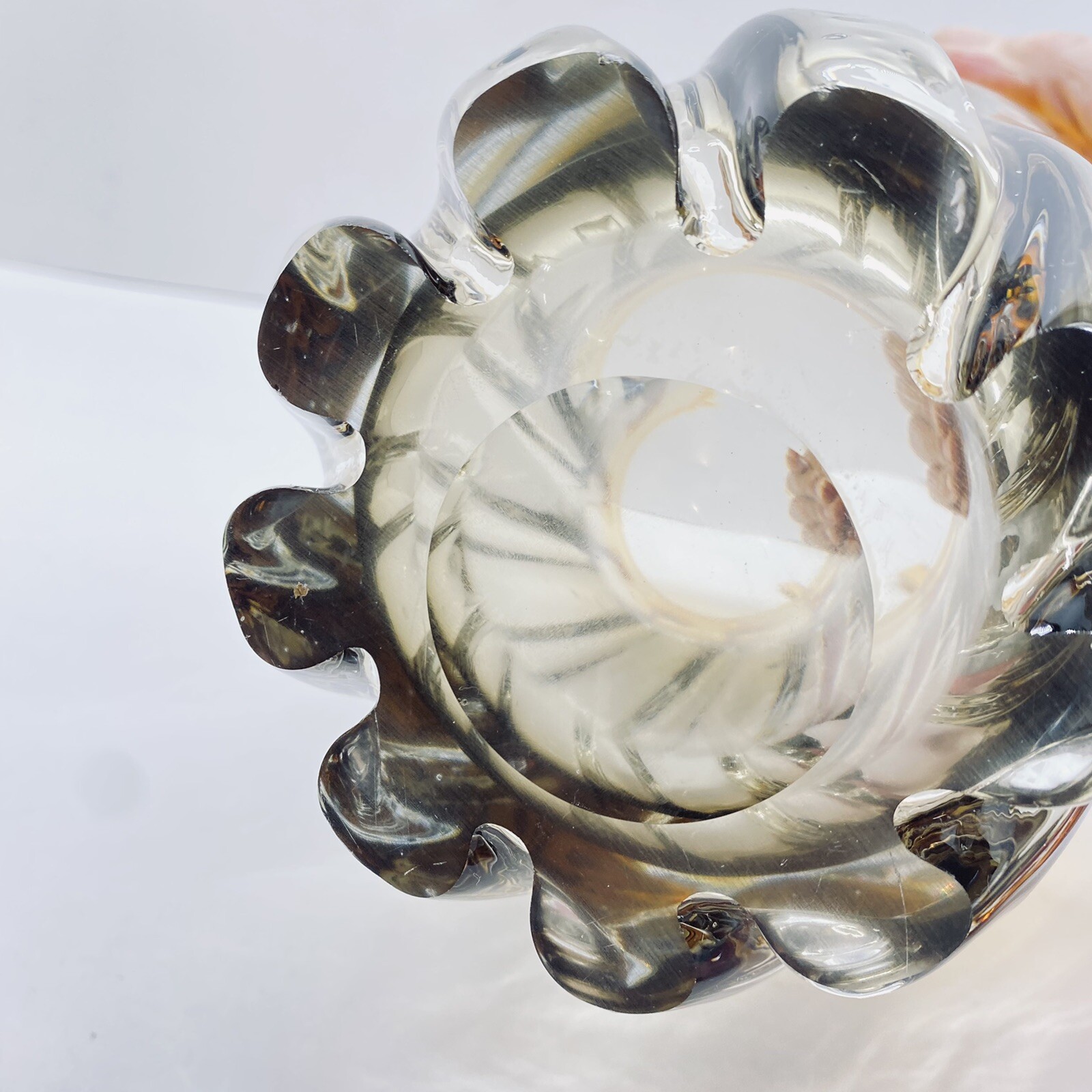 Vintage Chalet Art Glass Vase MCM Amber Spiral Twist Heavy