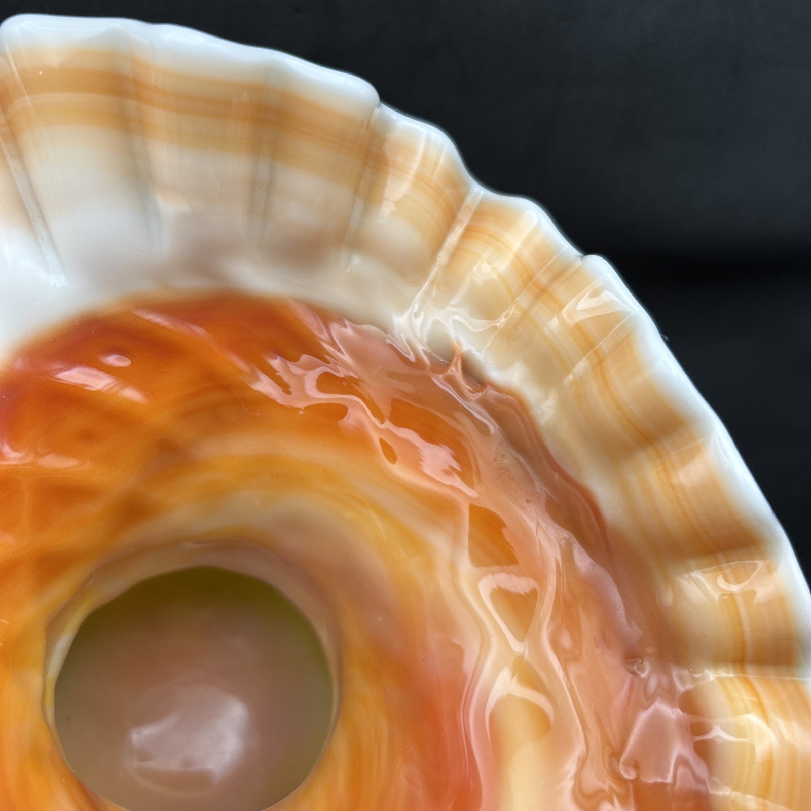 Vintage Kanawha Glass Ruffled Diamond Dot Red Orange White Slag Corset Vase