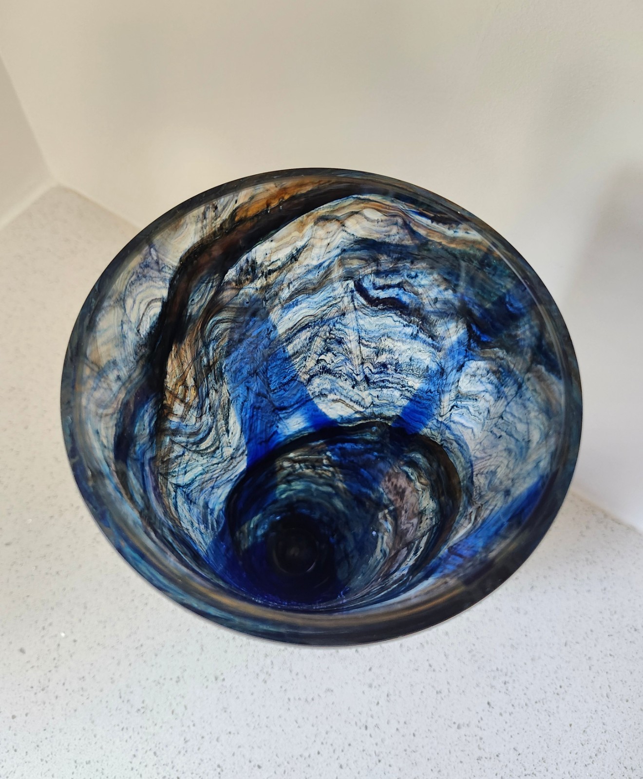 Mint Condition Vintage Cobalt Blue Swirl Colors Large 12″H Vase Hand Blown 4 lb