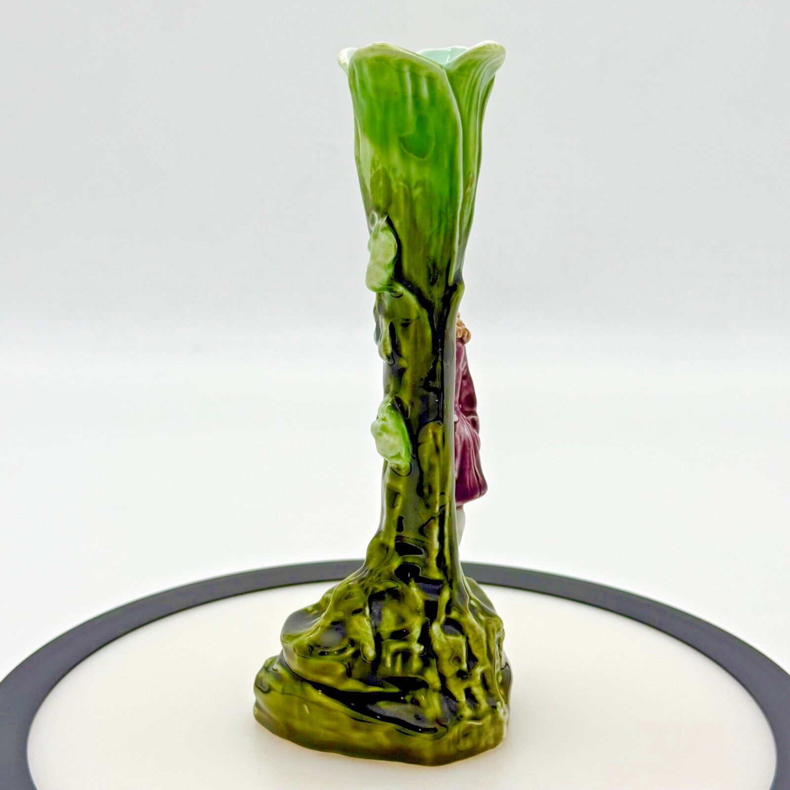 Antique French Majolica Bud Vase Figural Pottery Spill Vase Read