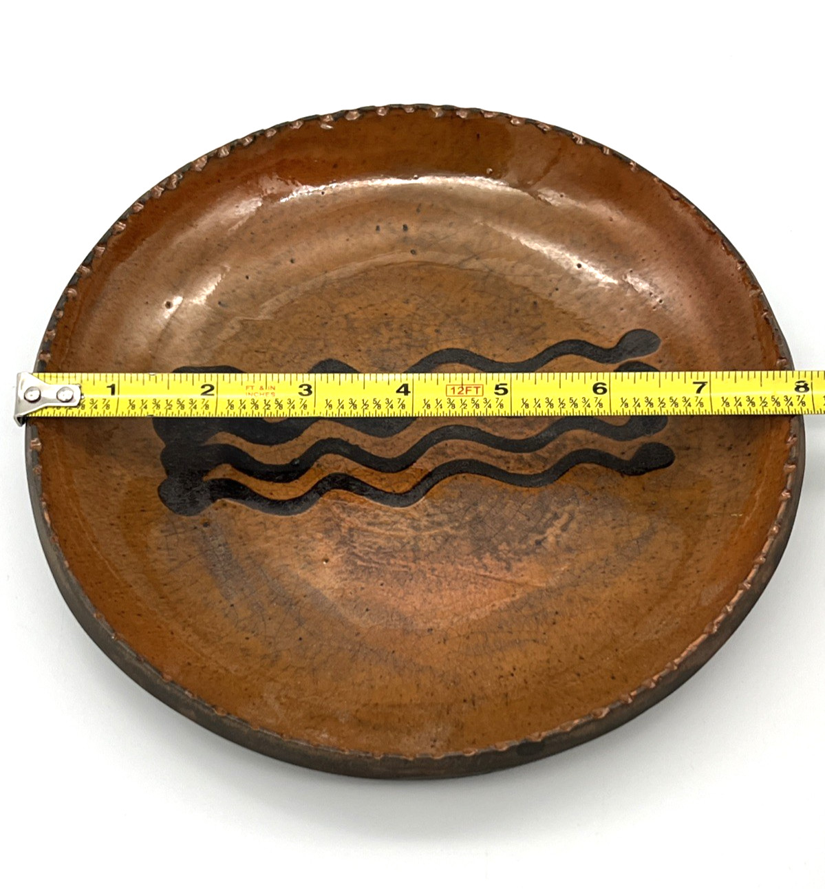 Turtle Creek Potters OH Redware Folk Art Pottery Chris Woods 8″ Plate Dish 2002