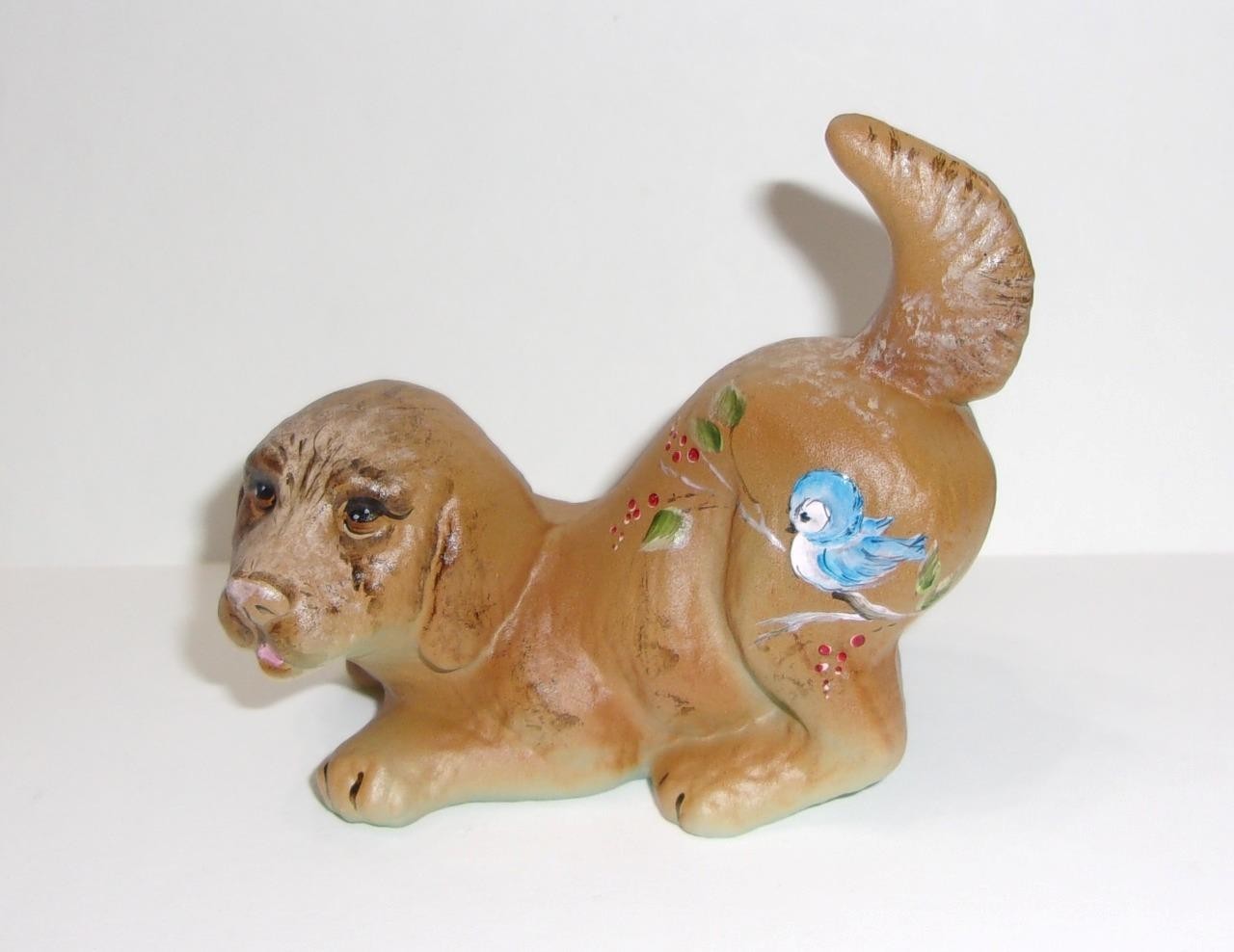 Fenton Glass Jadeite Baby Bluebird Natural Puppy Dog Figurine Ltd Ed #5/17 Kibbe