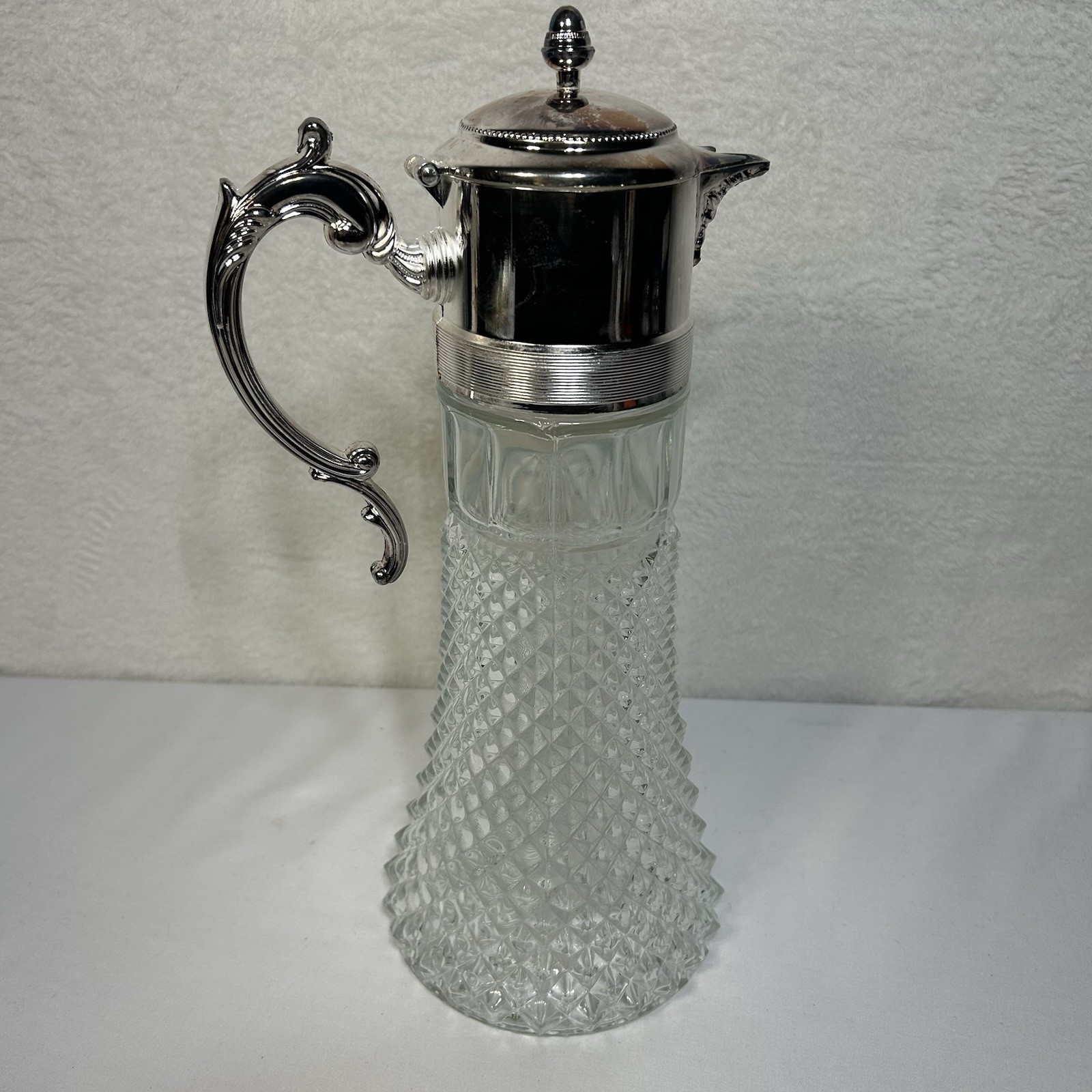VTG Crystal & Silver-Plate Claret Bottle Pitcher Leonard Silver Mfg + Ice Tube