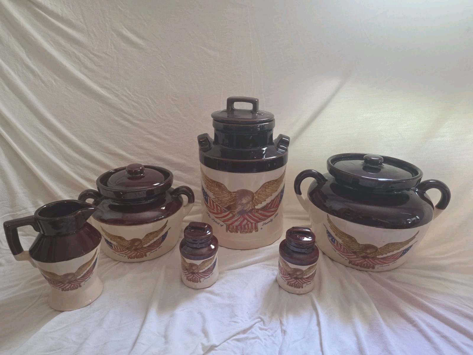 Vintage McCoy Art Pottery Spirit Of 76 Bicentennial Eagle Canister Set 6 Pc VTG