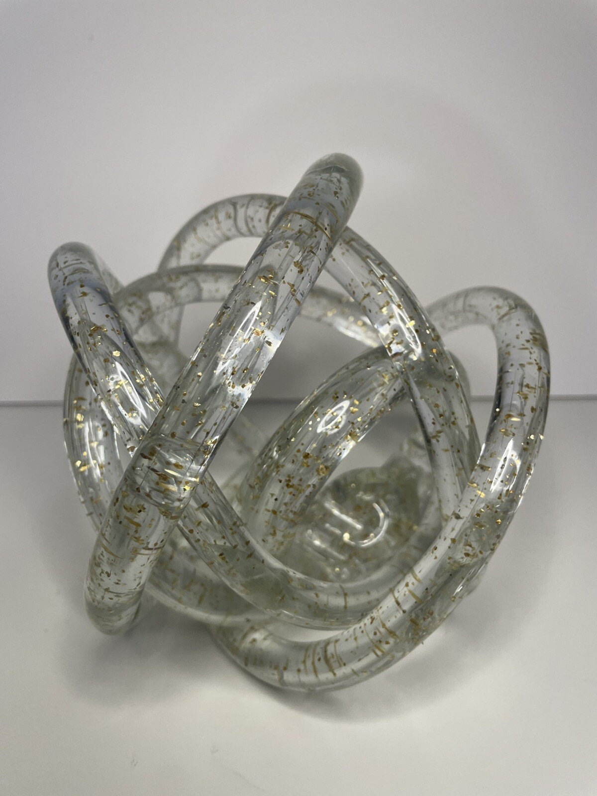 Clear And Gold Abstract Art Glass Knot Twisted Figurine Sparkle Gold