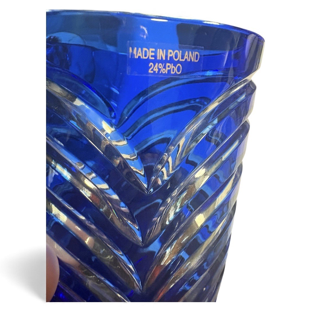 TOWLE Cut Crystal Chevron / Heart 7.25″Vase Cobalt Blue 24% PbO – Made In Poland