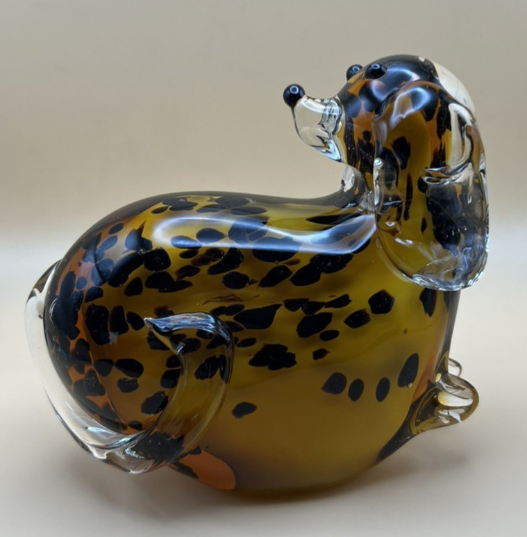 Glass Dog, Hand Blown Art Glass, 4.75″ high, Spotted, Adorable