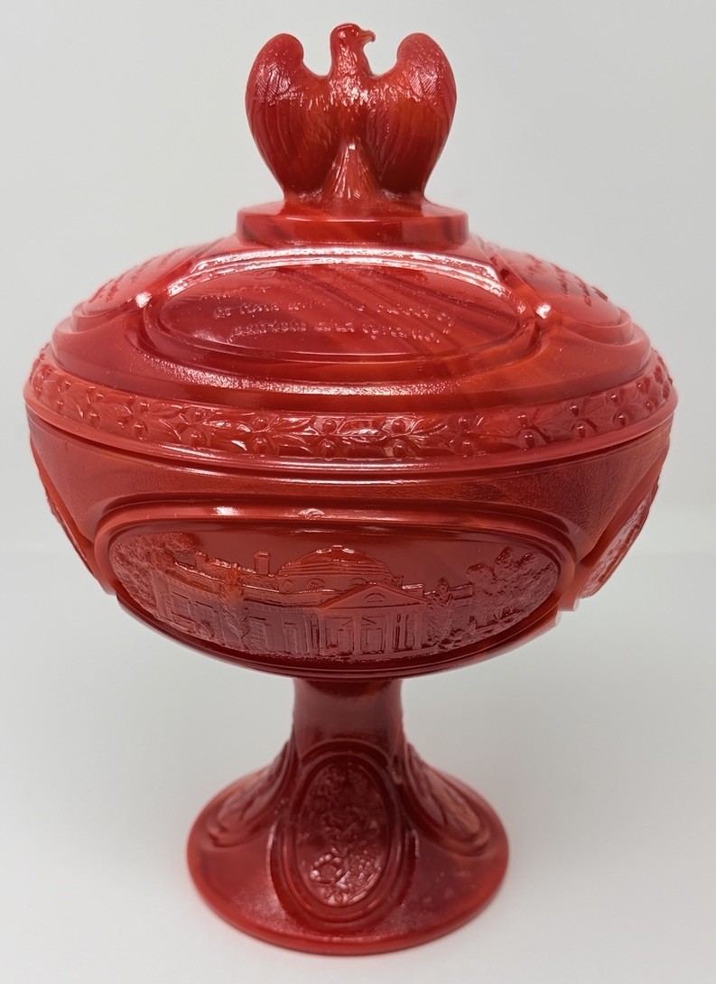 Vintage Fenton Art Glass Patriotic Red Bicentennial Compote Dish Slag Glass READ