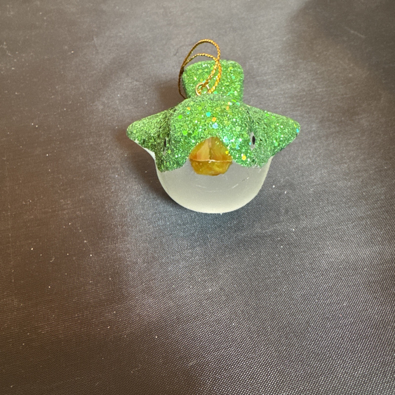 Solid Glass Green Glitter Bird Christmas Holiday Ornament