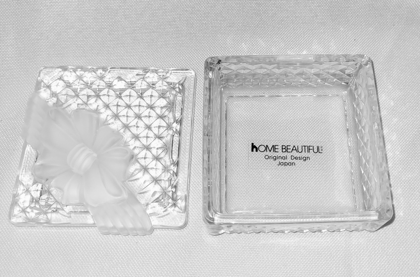 VTG “Home Beautiful” Crystal Glass Square Jewelry Trinket Box 3.25″