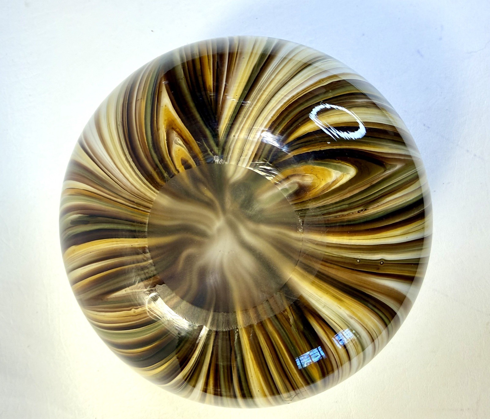 VTG Heavy Murano Glass Swirl 7” Hand Blown Vase Brown Tan Yellow White Italy