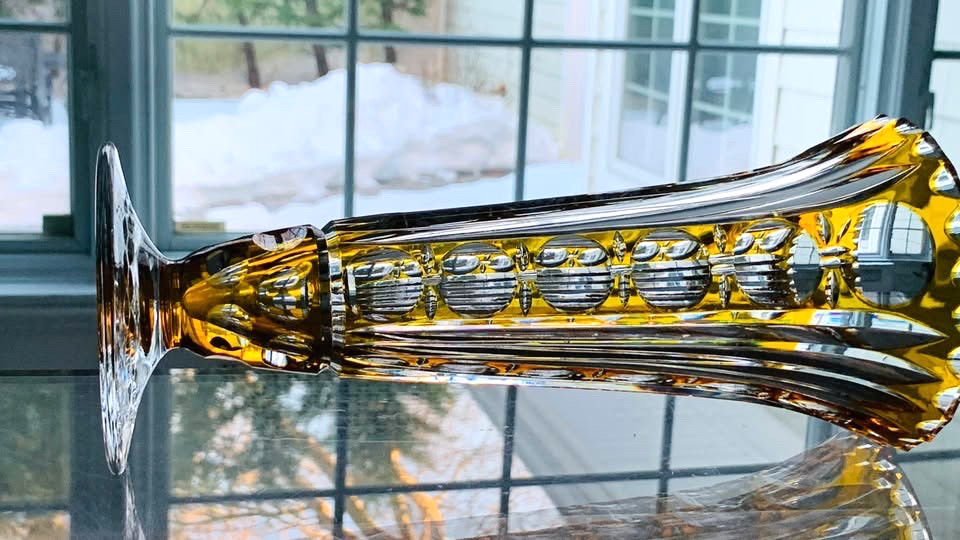 Vintage Nachtmann Crystal Trumpet Vase in Citrine; 10.5″ Tall; Made in Germany