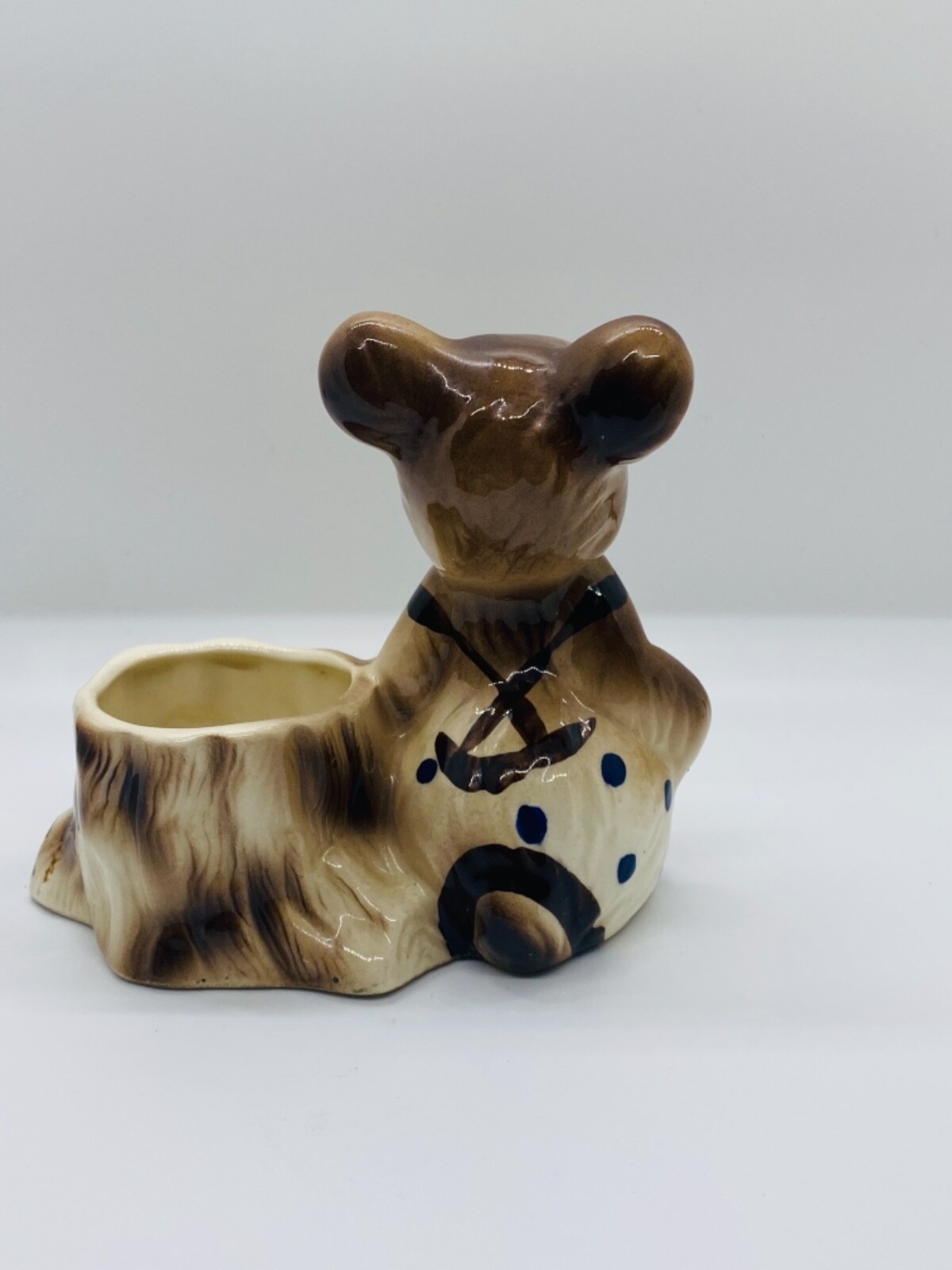 American Bisque Teddy Bear Planter, Hand Painted Vintage