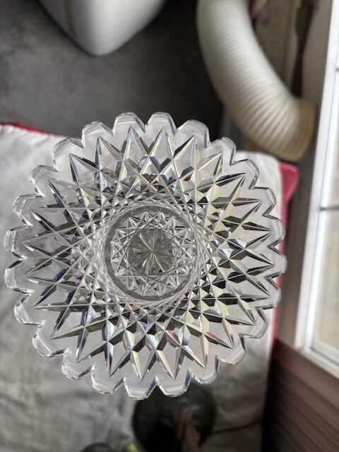 CF Monroe Cut Glass – prism pattern – 15.5″ H