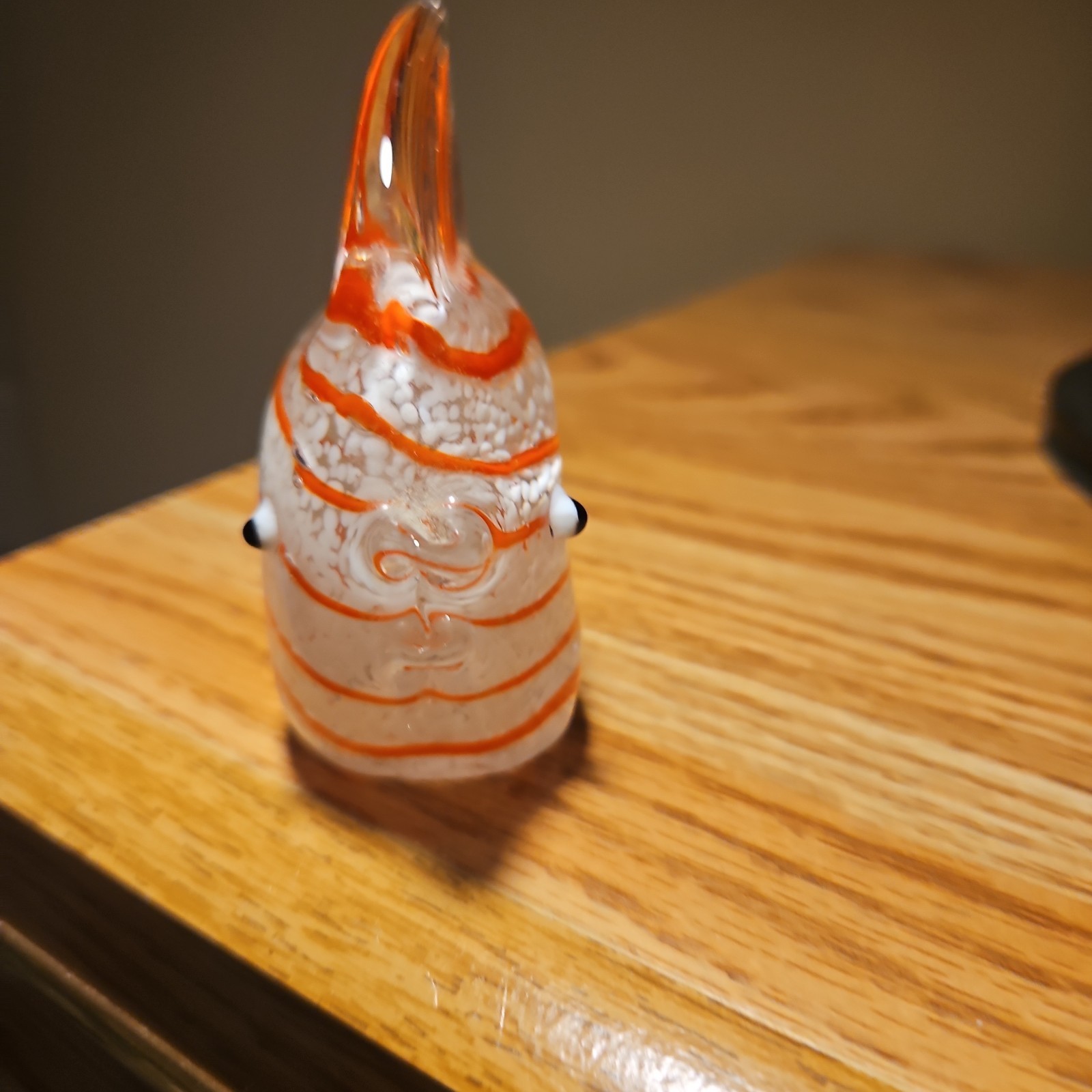 Art Glass Fish Paperweight Orange & White