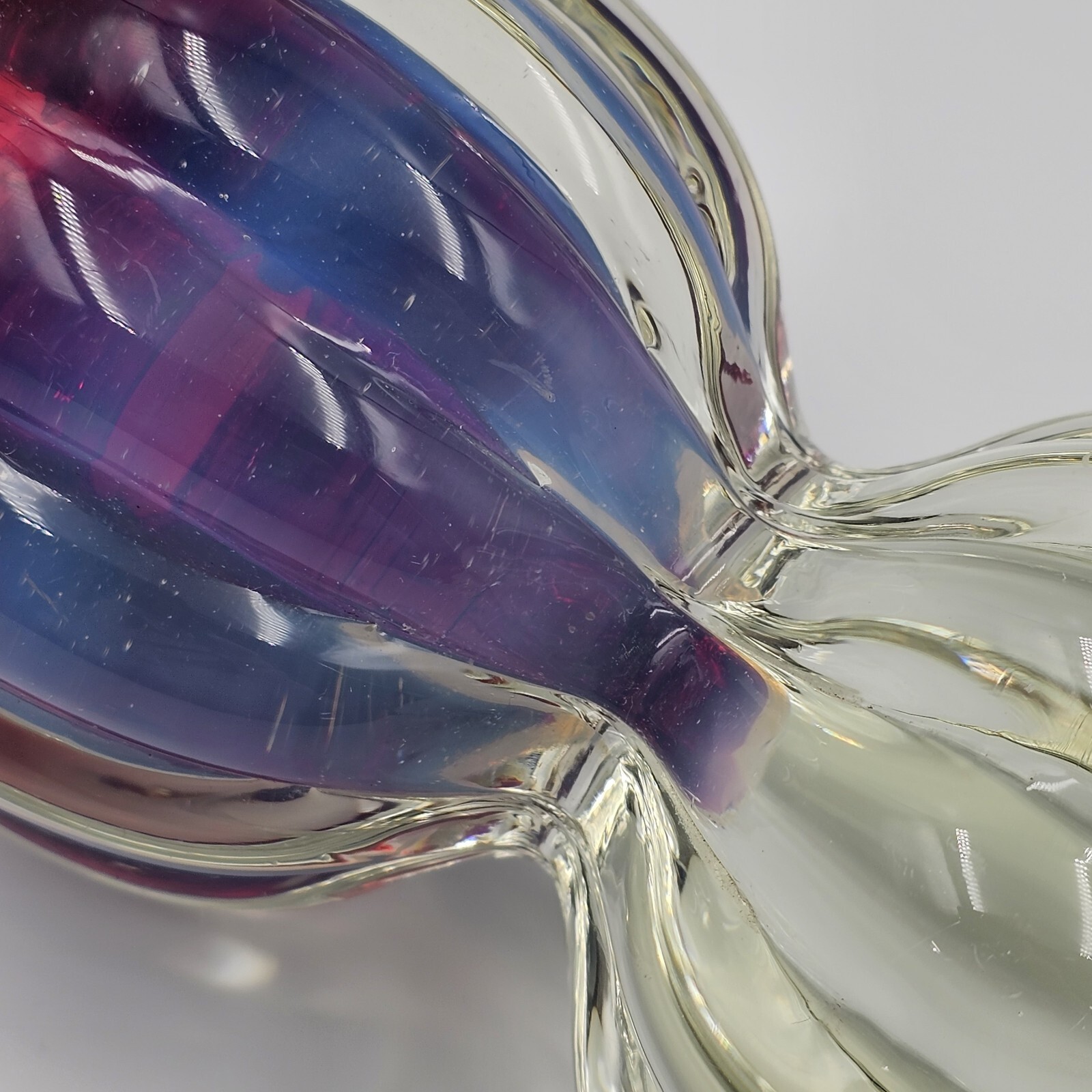 Vintage Sommerso Art Glass Paperweight Inkwell Petal Cased Red Purple READ