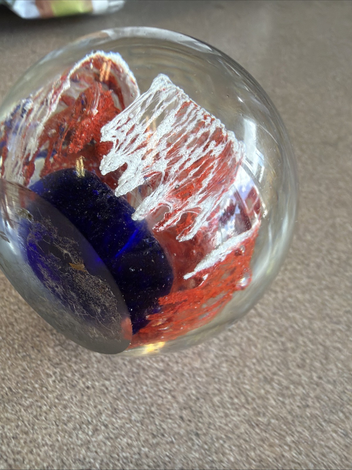 Red White & Blue 3”Glass Art Sphere Paperweight USA Stunning Display Piece WOW!