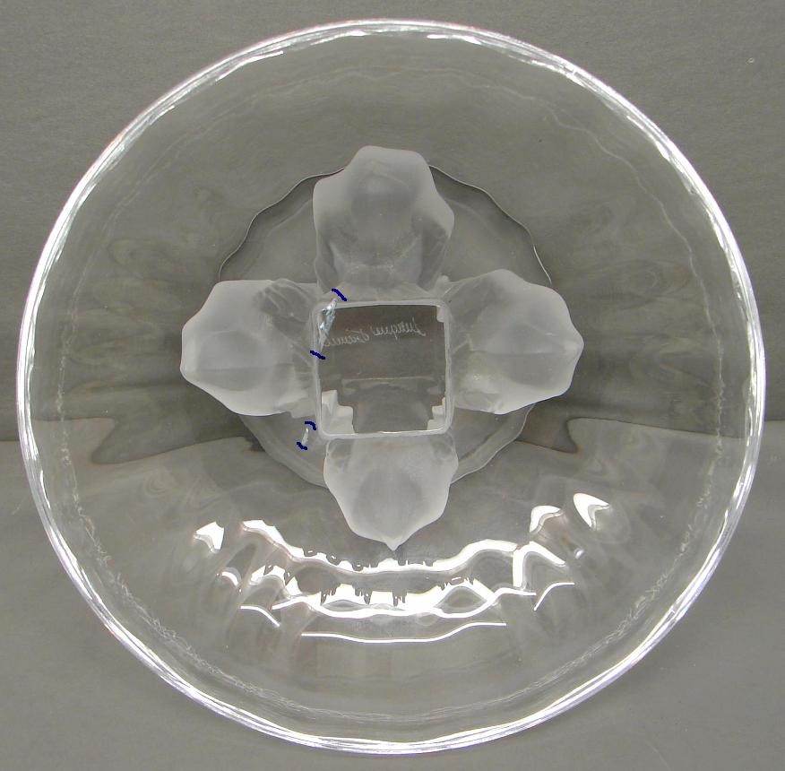 LALIQUE France Art Glass NOGENT COMPOTE Bowl 4 SPARROWS Base Frosted Crystal